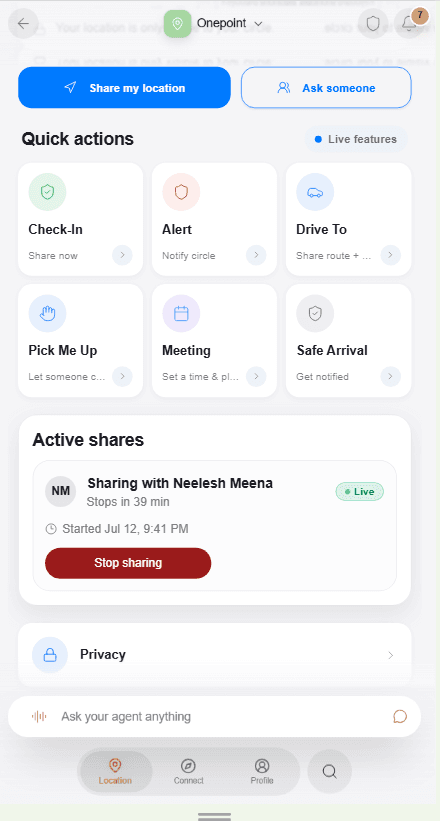 Onepoint quick actions and a live active share