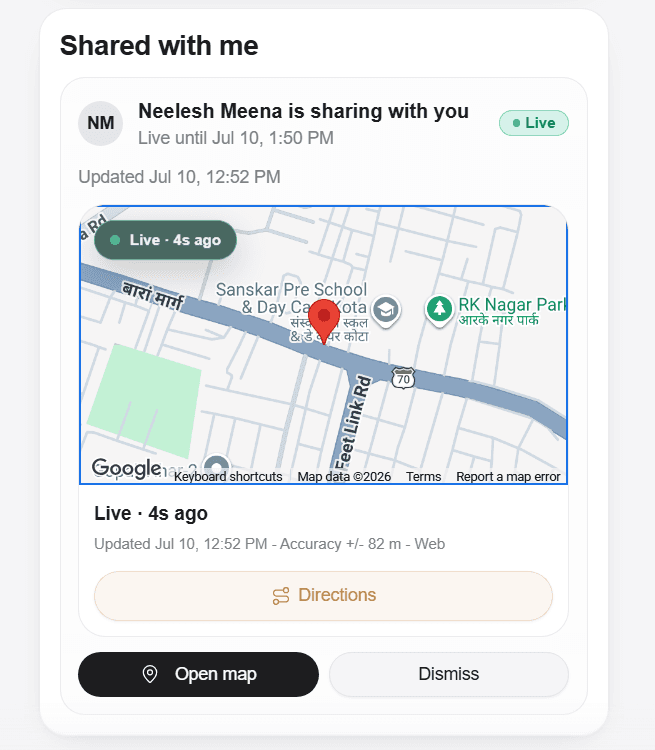 Onepoint Shared with me screen showing an active location and map controls