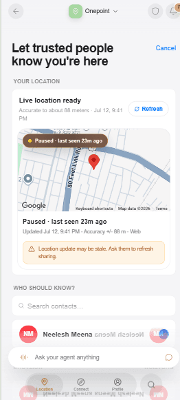 Onepoint recipient selection with live location readiness