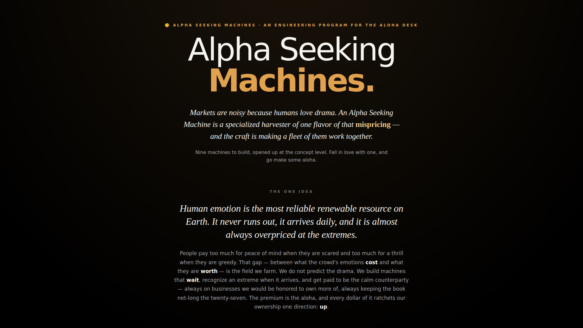 Alpha Seeking Machines — the engineering program